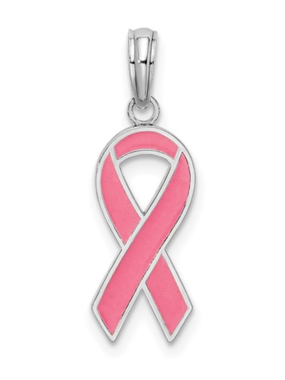925 Sterling Silver Pink Enamel Cancer Awareness Hope Ribbon Charm Pendant